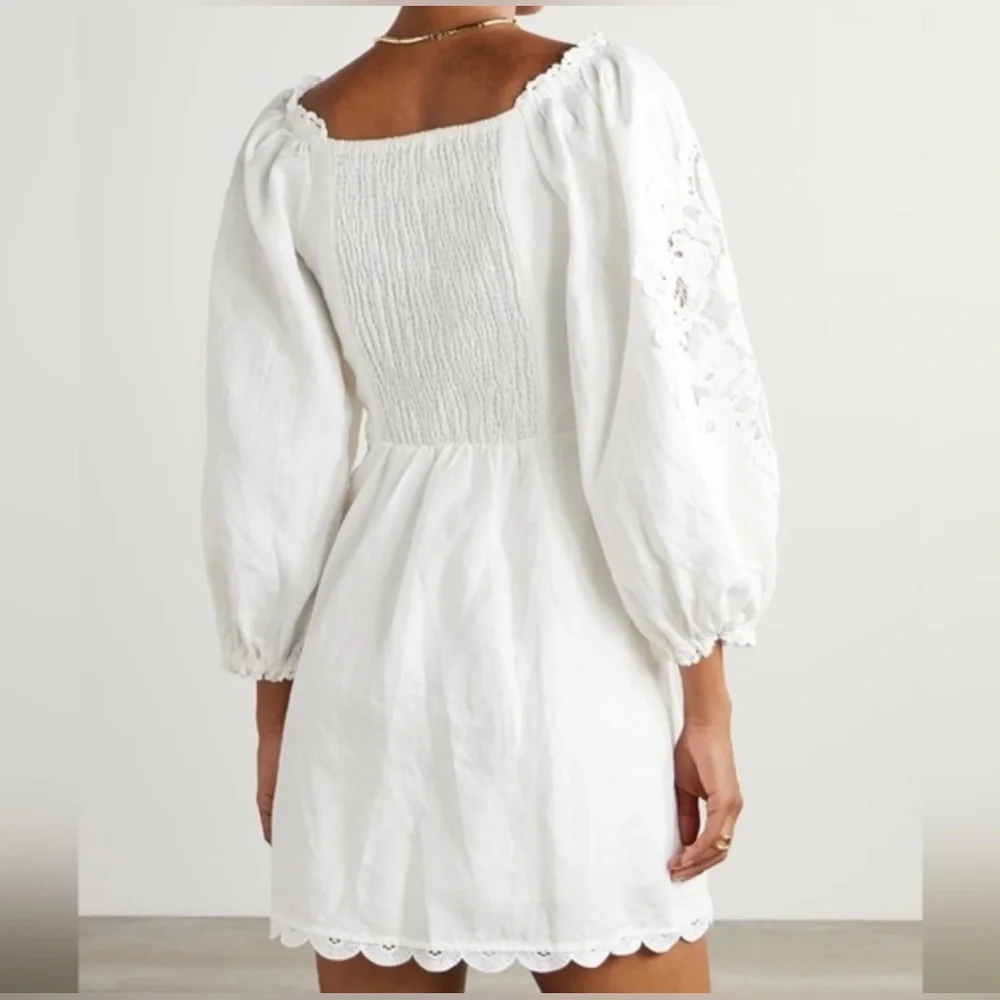 Farm Rio Off-White Embroidered Euroflax™ Premium Linen Mini Dress - Picture 4 of 8